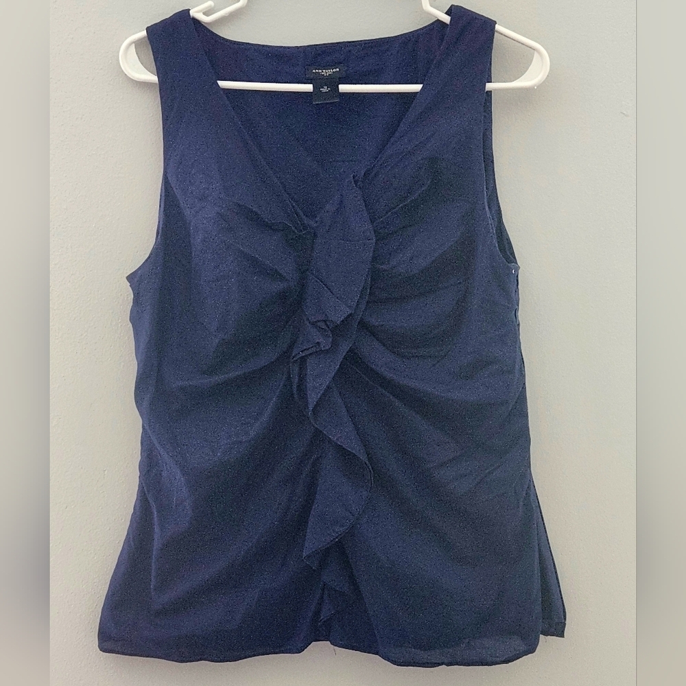 Ann Taylor Midnight Blue Ruffle Blouse